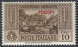 1932 EGEO PISCOPI GARIBALDI 10 CENT MH * - RR11738 - Aegean (Piscopi)