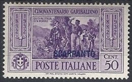 1932 EGEO SCARPANTO GARIBALDI 50 CENT MH * - RR11739 - Egée (Scarpanto)