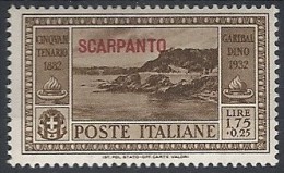 1932 EGEO SCARPANTO GARIBALDI 1,75 LIRE MH * - RR11739 - Aegean (Scarpanto)