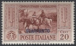 1932 EGEO SCARPANTO GARIBALDI 20 CENT MH * - RR11739 - Egeo (Scarpanto)