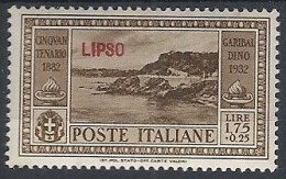 1932 EGEO LIPSO GARIBALDI 1,75 LIRE MH * - RR11742 - Egeo (Lipso)