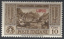 1932 EGEO LIPSO GARIBALDI 10 CENT MH * - RR11743 - Egeo (Lipso)