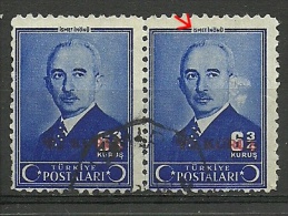 Turkey; 1943 Overprinted Postage Stamp, ERROR ("I"smet Instead Of "i"smet) - Oblitérés