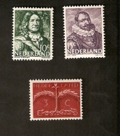 R.14-1-2. Netherlands Nederland, 1943 Admiral Piet Hein 15c Johan Evertsen 10c Old Germanic Symbols 3c - Ongebruikt