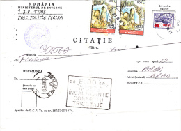 CITATION WITH OVERPRINT STAMPS, 1998, ROMANIA - Briefe U. Dokumente