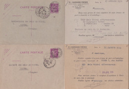 1934/36 - 4 CARTES ENTIER TYPE "PAIX" DIFFERENTES Avec REPIQUAGE PRIVE "ETS DARRASSE" à PARIS - Cartoline Postali Ristampe (ante 1955)