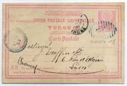 TURQUIE - ENTIER POSTAL  20 PARAS ROSE, OBL. CACHET A BARRES N° 8 DE GALATA, LE 18/8/1890 POUR LYON - TB - Ungebraucht