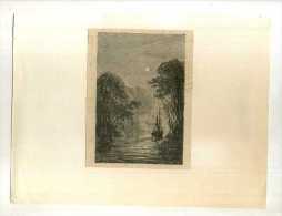 - BATEAU SUR UN FLEUVE . GRAVURE SUR BOIS DU XIXe S. DECOUPEE ET COLLEE SUR PAPIER . - Kunst