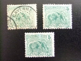 GUYANE  GUYANA  Año 1904  FOURMILIER  OSO HORMIGUERO    Yvert Nº 3x 52 * MH FU Diferentescolores - Unused Stamps