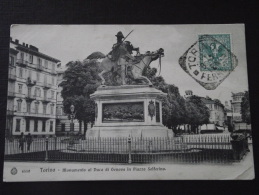 TORINO (Turin, Piemonte, Italie) - Monumento Al Duca Di Genova In Piazza Solferino - Animée - Voyagée Le 14 Août 1906 - Altri Monumenti, Edifici