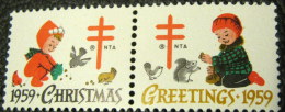 United States 1959 Christmas Seals Children X2 - Mint - Unused Stamps