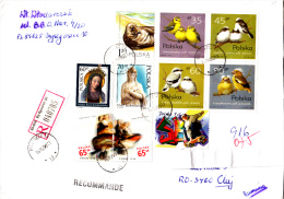 VIRGIN MARY, BIRDS, STAMPS ON REGISTERED COVER, SENT TO ROMANIA, 1999, POLAND - Cartas & Documentos