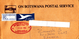 RED MACHINE STAMP ON AIRMAIL REGISTERED COVER, SENT TO ROMANIA, 1994, BOSTWANA - Botswana (1966-...)