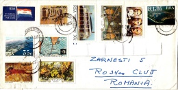 GRAPES, MAP, BIULDING, ANCIENT CAVE DRAWINGS STAMPS ON AIRMAIL COVER, SENT TO ROMANIA, 1993, SOUTH AFRICA - Storia Postale