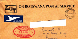 RED MACHINE STAMP ON AIRMAIL COVER, SENT TO ROMANIA, 1994, BOSTWANA - Botswana (1966-...)