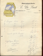 Factuur Brief Lettre Gent - Electriciteit Radio E. De Smet - Pub. Reclame Mazda Lampen 1937 - 1900 – 1949