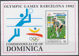 Dominica 1992 Yvert BF 212, Summer Olympic Games Barcelona, Hockey, MNH - Dominique (1978-...)