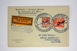 Netherlands 1928 Swedisch Air Mail Amsterdam London Luftpostex Overnight Service. Cat Nr 46 C - Marcophilie