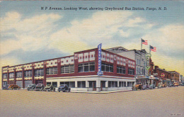 North Dakota Fargo N P Avenue Looking West With Greyhound Bus Station Curteich - Fargo