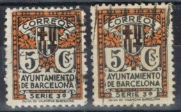 Dos Sellos  5 Cts Recargo Ayuntamiento Barcelona 1932, RARA Variedad Sin Numeracion, Num 11 º - Barcelona