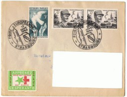13/9/1949 - Enveloppe - STRASBOURG Foire Européenne  + Vignette Espéranto - Pour ELBEUF - Yvert Et Tellier N° 815 &  761 - Aushilfsstempel