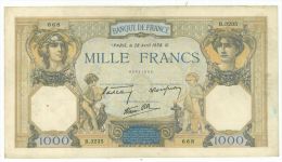 1000 Francs Ceres Et Mercure, Fayette 38/12, état TTB - 1 000 F 1927-1940 ''Cérès E Mercure''