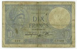 10 Francs Minerve, Fayette 7/16, état TB - 10 F 1916-1942 ''Minerve''