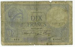 10 Francs Minerve, Fayette 7/27, état TB - 10 F 1916-1942 ''Minerve''