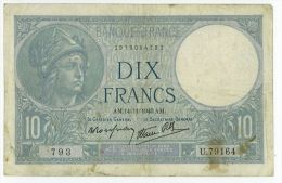 10 Francs Minerve, Fayette 7/20, état TTB - 10 F 1916-1942 ''Minerve''
