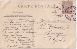 TUNISIE-TUNIS DU 3-10-1908 POUR LA FRANCE - TIMBRE AVEC SURCHARGE 10c ROUGE. - Other & Unclassified