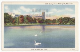 USA, MINNEAPOLIS MN, LORING PARK VIEW, 1930s MINNESOTA Vintage Postcard ~ SWANS In LAGOON  [4004] - Minneapolis