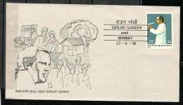 INDIA, 1981, FDC, Sanjay Gandhi - First Death Anniversary , Bombay Cancellation - Cartas & Documentos