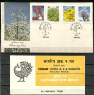 INDIA, 1981, FDC, With Folder, Flowering Trees , Set 4 V,  Indore  Cancellation - Brieven En Documenten