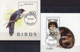 WWF Naturschutz 1992 Tanzania Block 190+Bl.201 O 10€ Katze Vögel Kuckuck Blocchi  Ss Fauna Bloc Birds Sheets Bf Tansania - Used Stamps