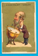 PUB. CHROMO,  DOREE, CHOCOLAT LOUIT, CARICATURE, INSTRUMENT DE MUSIQUE, TAMBOUR, TRE BON ETAT Ca 7 X 10.5 Cm - Louit