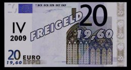 Euro-Note, 20 (19,60 €) FREIGELD, Beids. Druck, RRRR, UNC, 180 X 98 Mm, No Real Money! - Autres & Non Classés