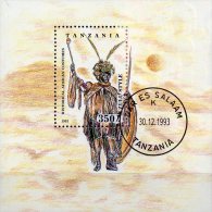 Trachten 1992 Krieger Zulu Tanzanie Block 236 O 3€ Stammestracht Sculptur Man Blocchi Hoja Ss Bloc Art Sheet Bf Tanzania - Circus