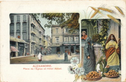 ( CPA EGYPTE )  ALEXANDRIE  /  Place De L' Église Et Hôtel Abbat  - - Alexandrie