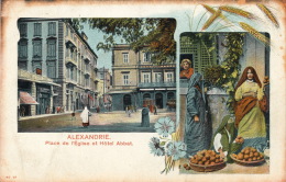 ( CPA EGYPTE )  ALEXANDRIE  /  Place De L' Église Et Hôtel Abbat  - - Alexandrië