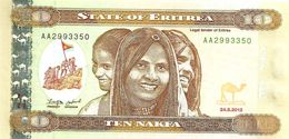 ERITREA 10 NAKFA BROWN WOMAN FRONT & BRIDGE BACK DATED 24-05-2010 P3 LIKE UNC READ DESCRIPTION - Eritrea