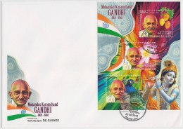 Mahatma Gandhi, Peacock, Lord Krishna Playing Flute, Mango, FDC Guinea - Mahatma Gandhi