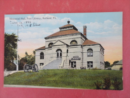 - Vermont > Rutland  Memorial Hall Free Library - Ca 1910 Not Mailed -- Ref 982 - Rutland