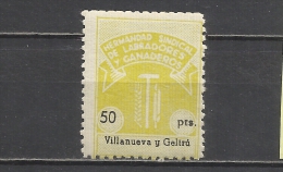 0264-SELLO GUERRA CIVIL SINDICATO VILLANUEVA Y GELTRU** LOCAL LOCALES FALANGE. Con Error En Pesetas,vean.RARISIMO SELLO - Emisiones Nacionalistas