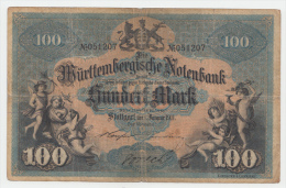 GERMANY WÜRTTENBERG Stuttgart 100 MARK 1911 VG+ - 100 Mark