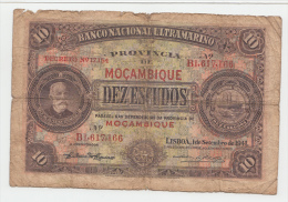 MOZAMBIQUE PORTUGAL 10 ESCUDOS 1941 G-VG P 84 - Mozambico
