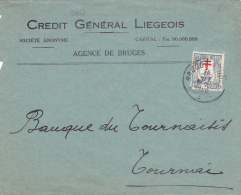 9653# BELGIQUE COB N° 235 ANTITUBERCULEUX SEUL / LETTRE Obl BRUGES BRUGGE 1928 Pour TOURNAI - Covers & Documents