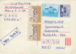 Hungary 1987 Postal Stationery Postcard 2 Ft. To Germany BRD + Castles Stamps 4 Ft + 2 X 10 Ft - Postwaardestukken