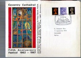 Angleterre Grande Bretagne Lettre Cover FDC Coventry Cathedral CAD 5-06-1967 / 3 Tp Queen Elizabeth - 1952-1971 Em. Prédécimales