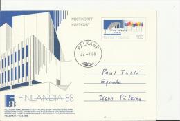 FINLAND 1986 - PRE-STAMPED  POSTALCARD F.D. FINLANDIA 88 - 0F 1,60 ADDR TO PALKANE POSTM PALKANE MAY 22,,1986  RE231 - Entiers Postaux