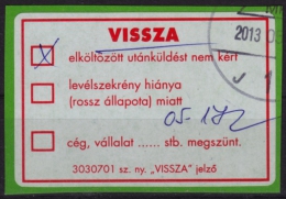 Retour Vignette / Label - Hungary 2013 - Used - Automatenmarken [ATM]